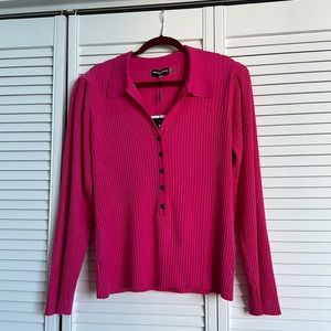 NWT Karl Lagerfeld Women Fuchsia Ribbed Puff Sleeve Sweater